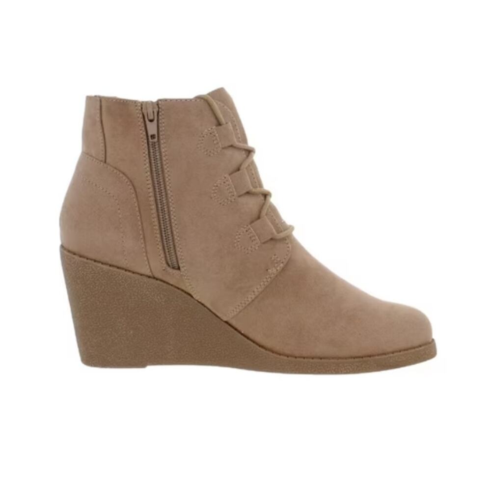 Style & Co. Women's Light Taupe Lace Up Noellee Wedge Boots Size 10